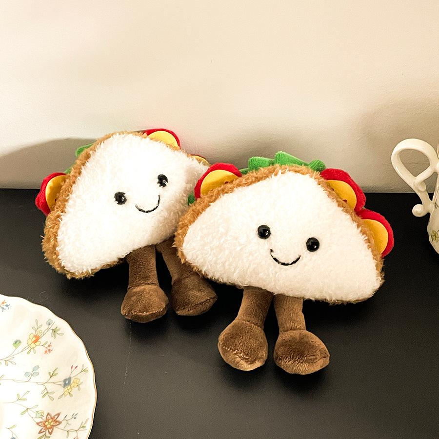 Cartoon Sandwich Pendant Plush Toy Taco Doll Bag Hanging Decoration Keychain Food Doll Gift
