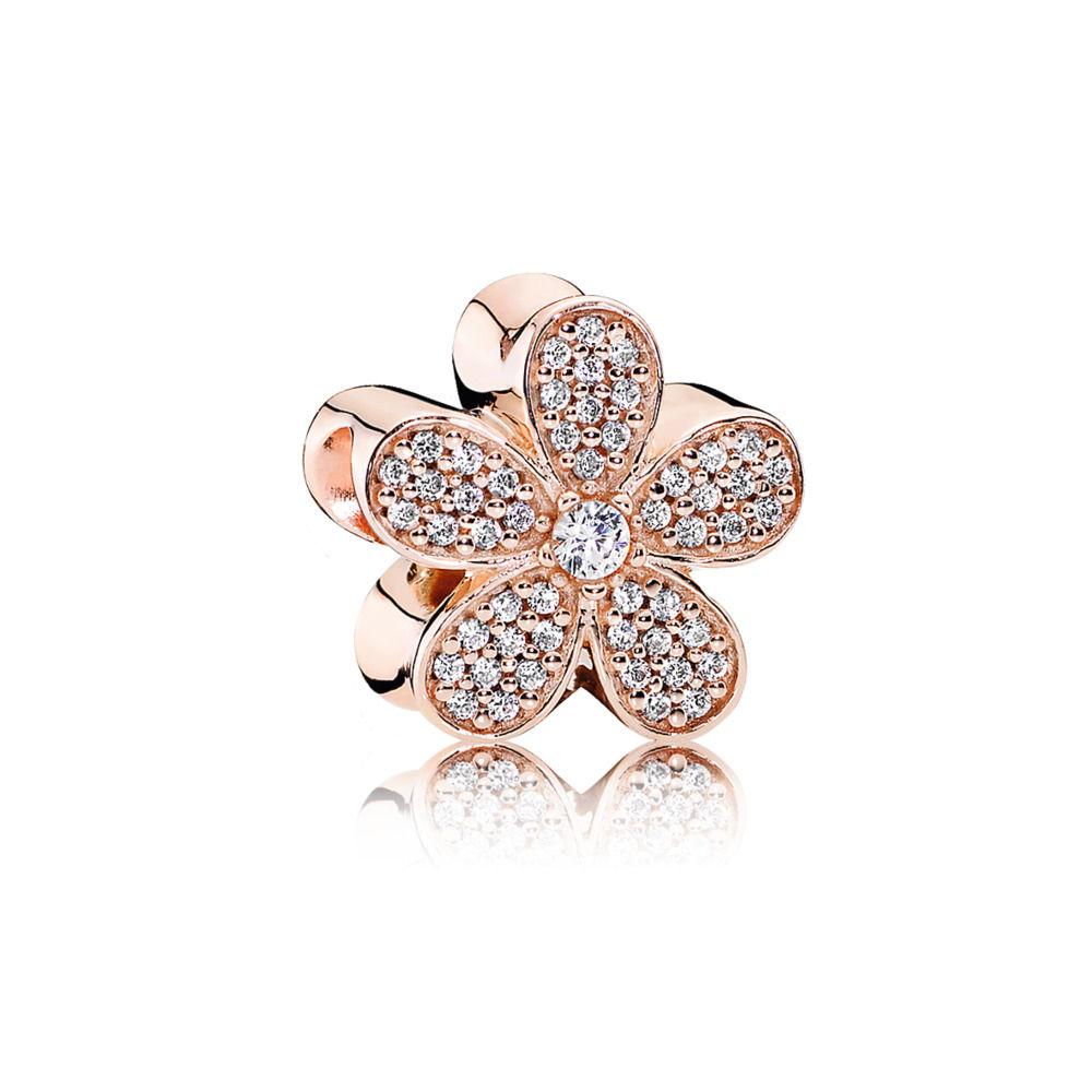 Classic 925 Silver Pink Blue Flower Pendant Bead Decoration Suitable For Necklace Bracelet DIY Women's Jewelry