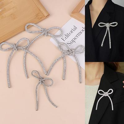 Women Blazer Diamond-encrusted Butterfly Knot Pin Brooches Jewelry Gift Sliver Sparkly Full Diamond Rhinestone Bow-knot Brooches