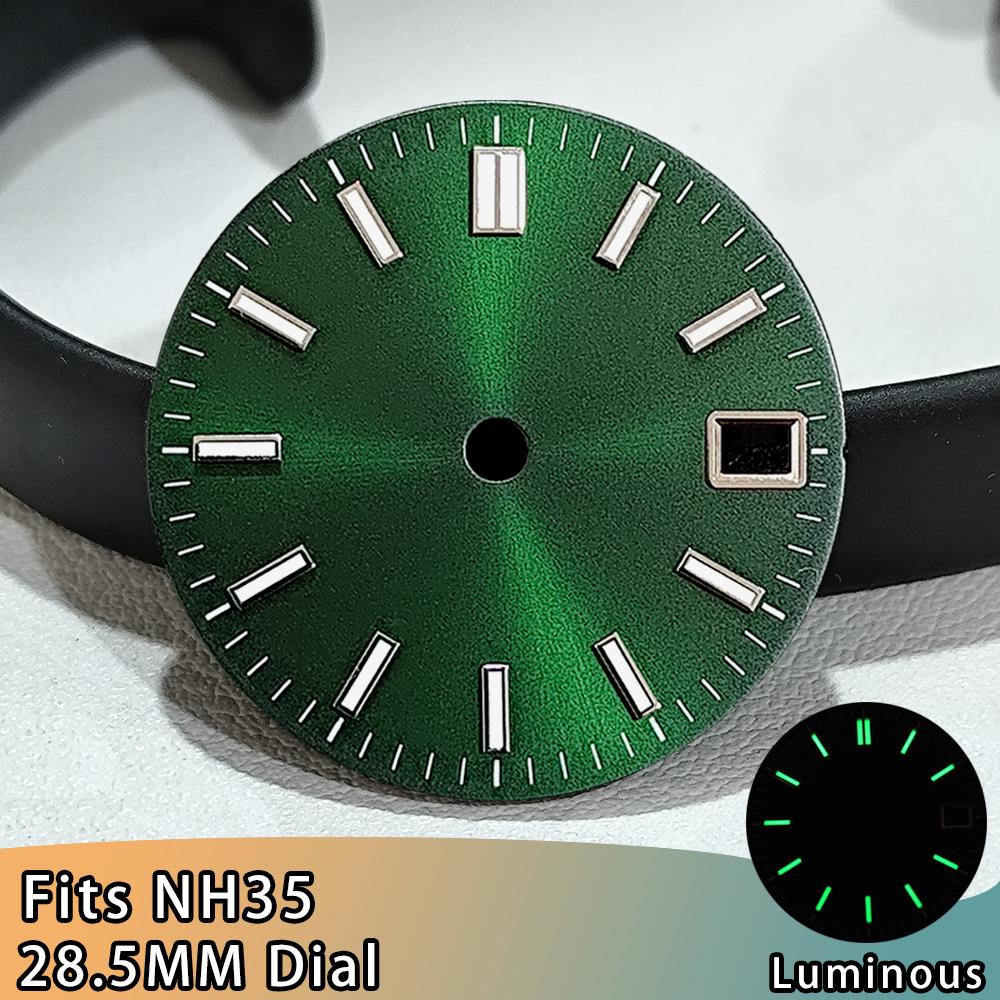 NH35 Watch Dial High Quality 28.5mm NH35 Dial For NH35 Movement Men's Watch Accessories Green Luminous Dial Accessories