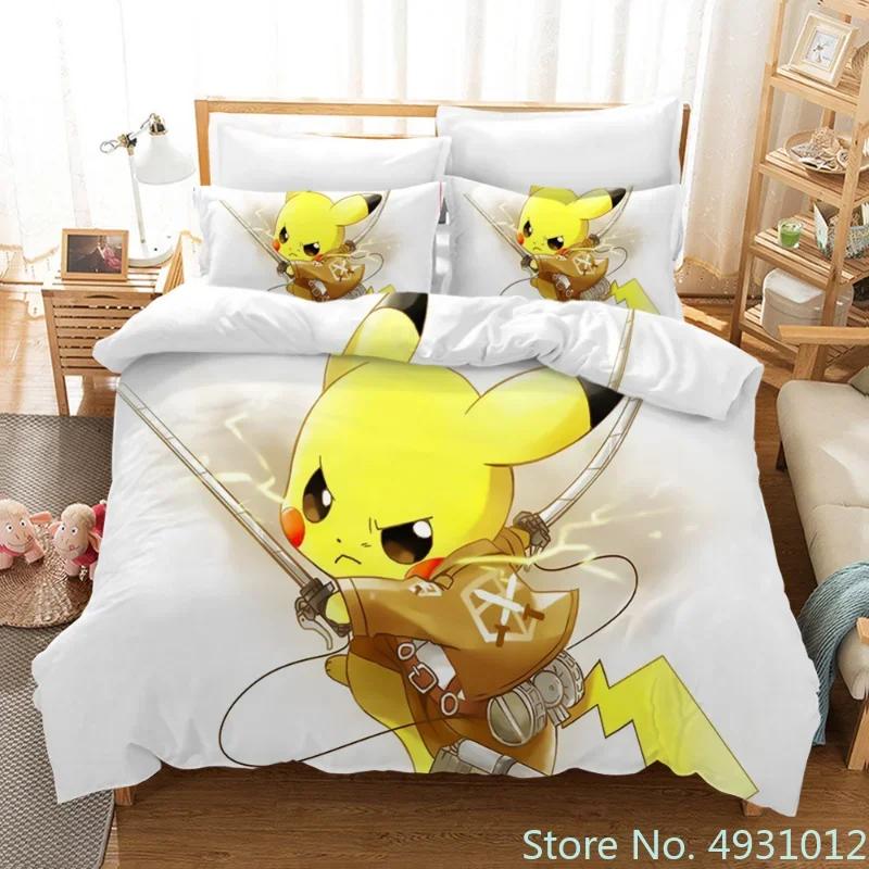 Comforter Pokemon Dragon Bedding Set 3D Printed Anime Figure Pikachu Peripheral Family Decor Kids Bedroom Warm Bedclothes