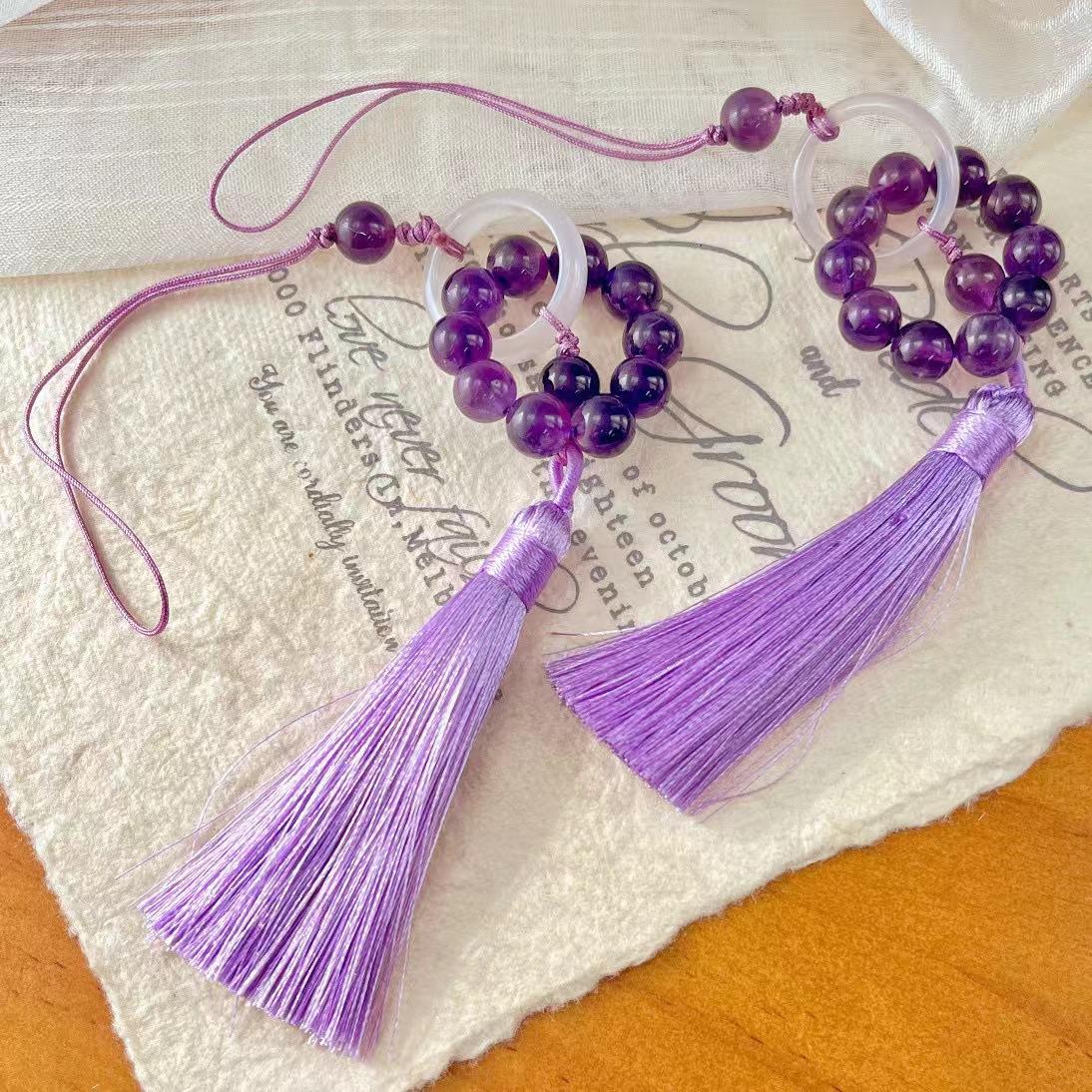 Retro Natural High Quality Amethyst Mobile Phone Pendant Hand Twist Tassel