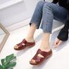Summer Casual Retro Wedge Heel Thick Sole Sewn Shoe Leather One-character Women's Cool Slippers