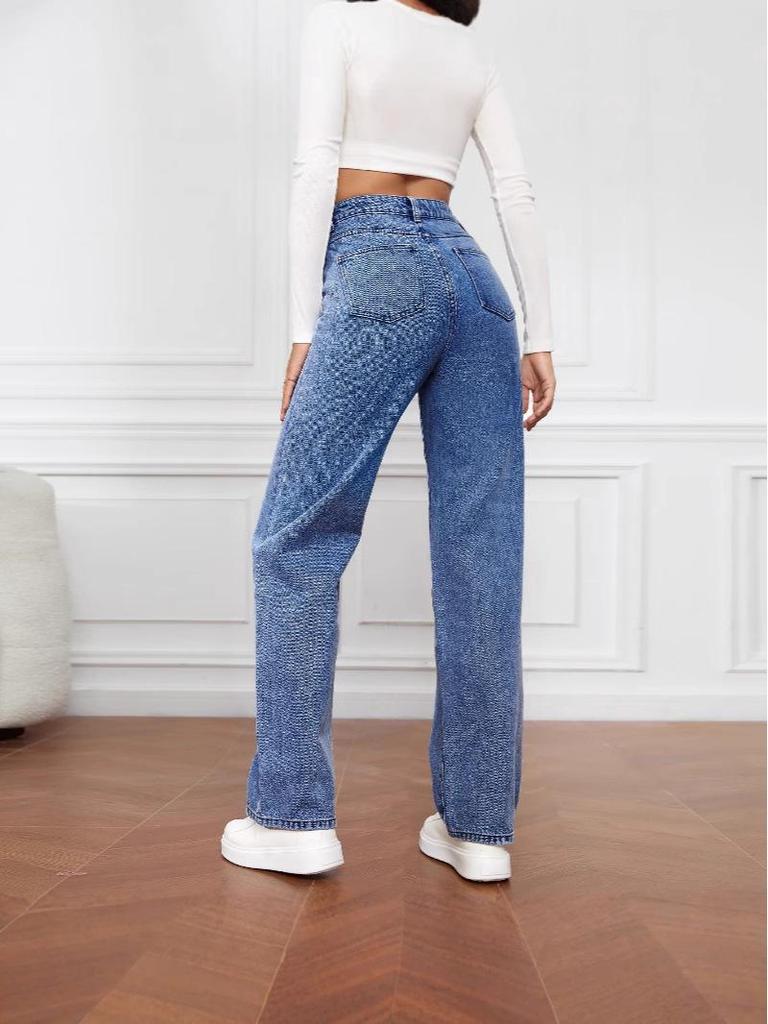 Φθινόπωρο 2025 Casual Γυναικεία Τζιν Ευρείας Γραμμής Ψηλόμεσα