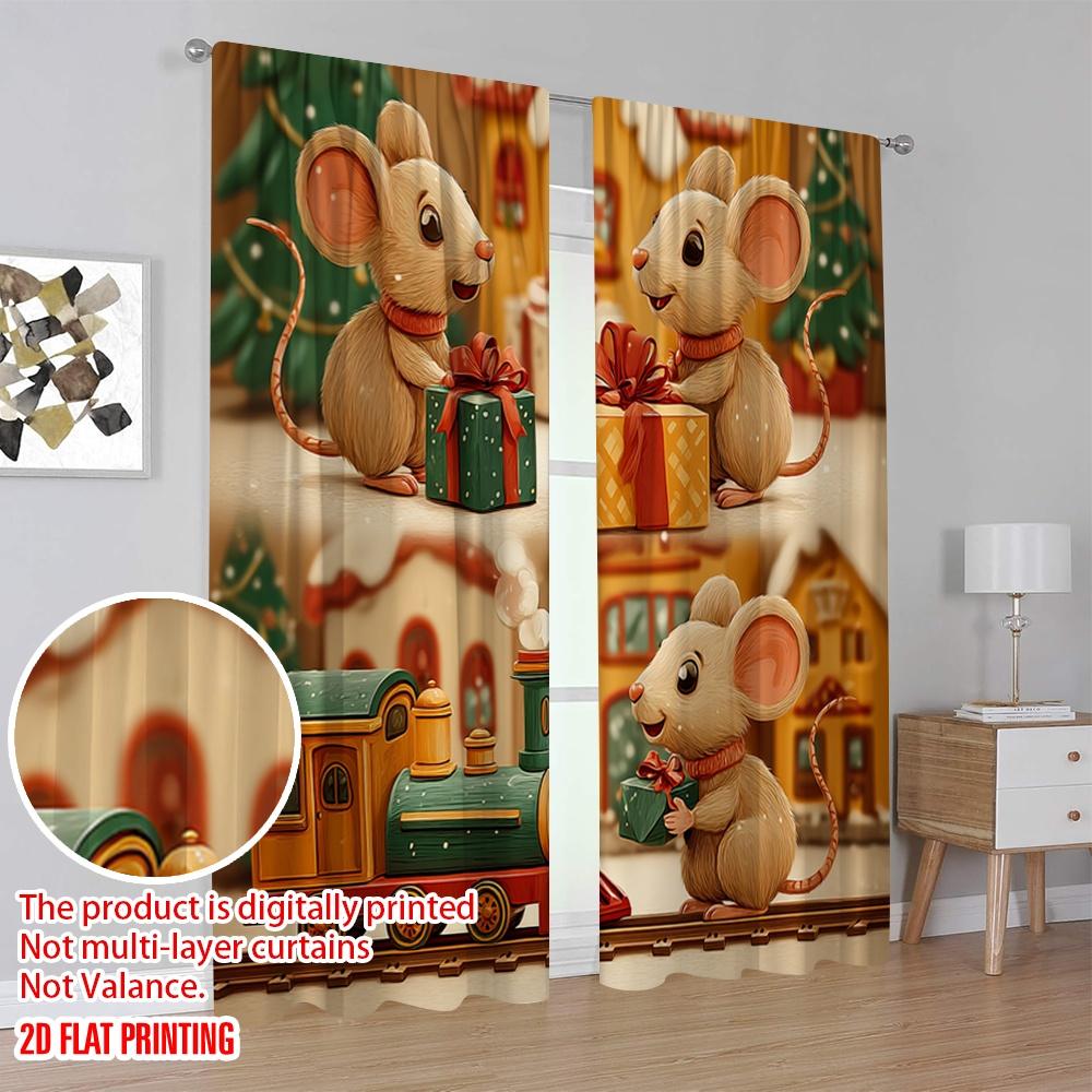 2pcs,2D plane printing Print Curtains Cute Mice Polyester Woven (without rod) Gifts Ldeal for Bedroom, Living Room, Office ,Home