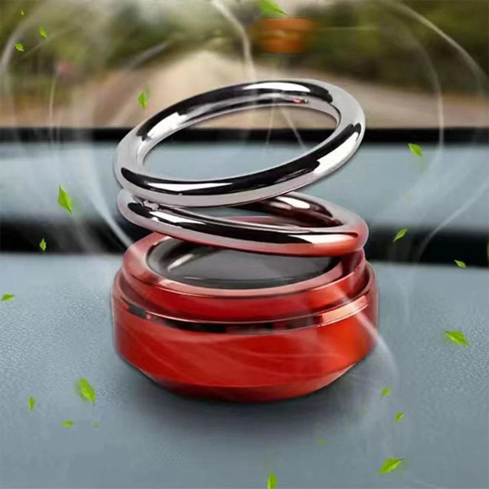 Deodorante Auto Rotante A Energia Solare Con Doppio Anello - Diffusore Aromaterapia In Lega, Eliminatore Odori, Rosso