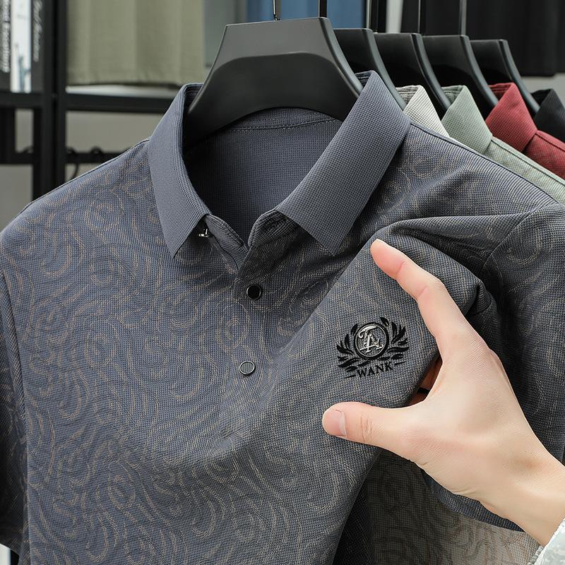 Traceless Short-Sleeved Polo Shirt Men'S And Men'S Light Luxury Casual Printed Lapel T-Shirt