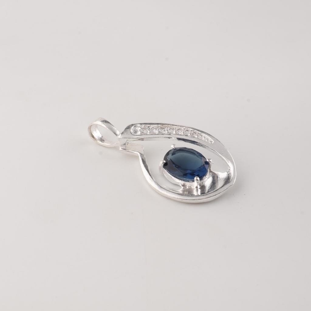 London Blue Topaz Gemstone 925 Sterling Silver Women's Jewelry Elegant Zircon Pendant 1.4" For Wedding Gift CZP-16-10