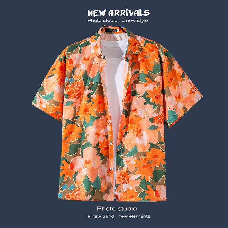 Hot-selling Couple Flower Shirt South East Asia Style Hawaiian Beach Wear Loose Casual Jacket Spot