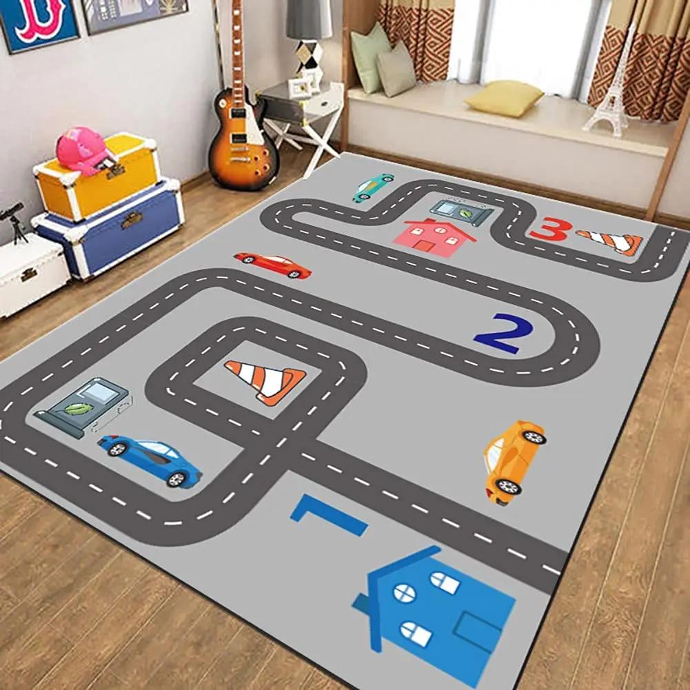 Children's Play Room Carpet , Road and Street Traffic Carpets Puzzle Game Floor Mat for Bath Living Room Baby Room Bedroom Decor