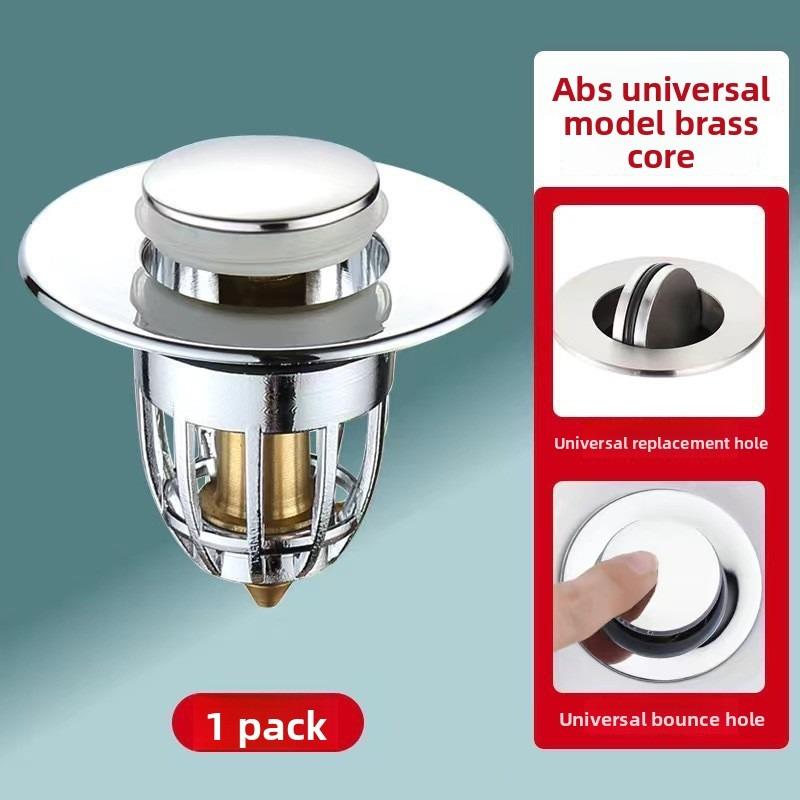 Washbasin Leakage Plug, Bouncing Core, Washbasin Sink Drain, Hair Filter, Anti-odor, Universal Press Type