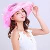 Travel Organza Mesh Hat Flower Beach Cap Elegant Bridal Wedding Hat  for Women