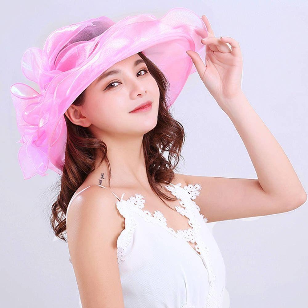 Travel Organza Mesh Hat Flower Beach Cap Elegant Bridal Wedding Hat  for Women