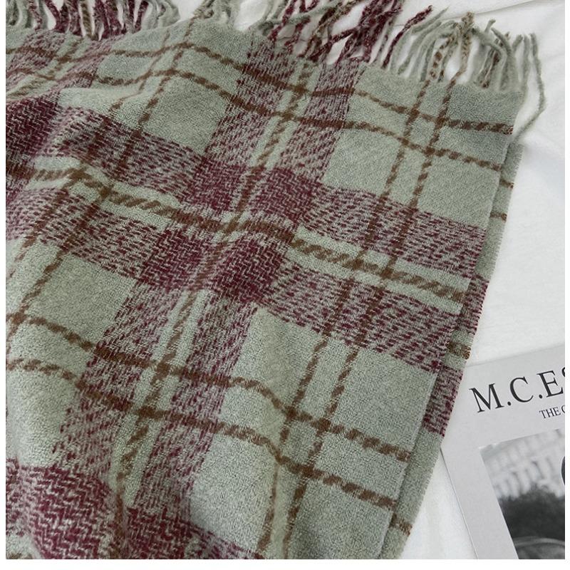 Plaid Scarf Women's Autumn and Winter New Retro Shawl Imitation Cashmere Warm Fringed Scarf