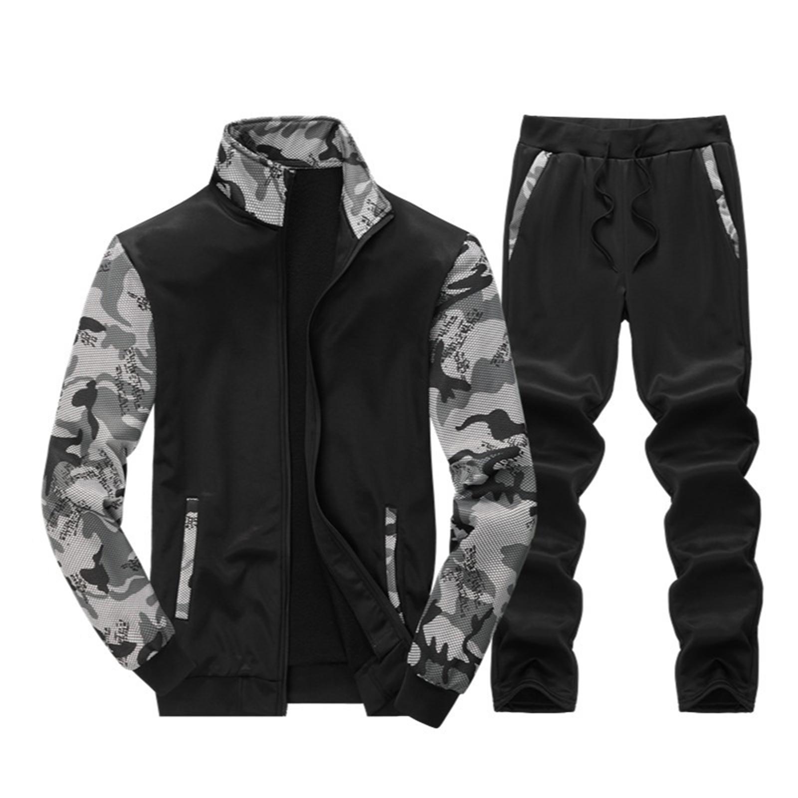 

Men s Turtleneck Sports Camouflage Jacket Casual Comfort Long Sleeve Pants Set L чорний