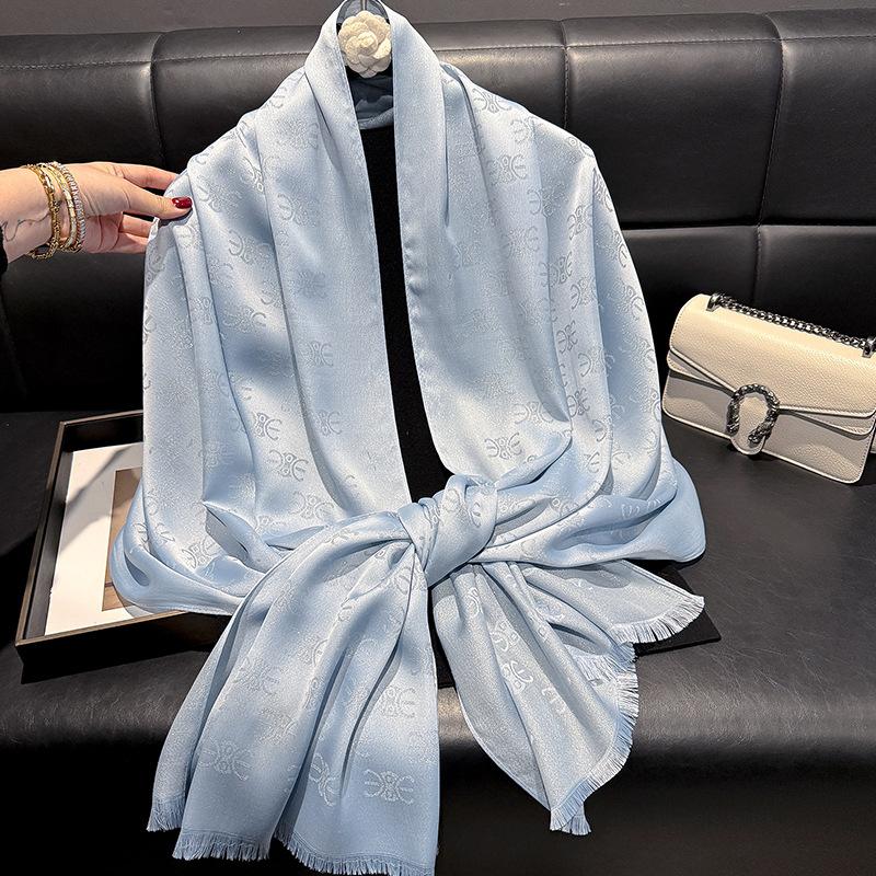 Spring And Summer Fashion Simulation Silk Long Scarf Shawl Dust Shade Scarf Premium Tencel Cotton Gold Silk Travel Beach Towel Women