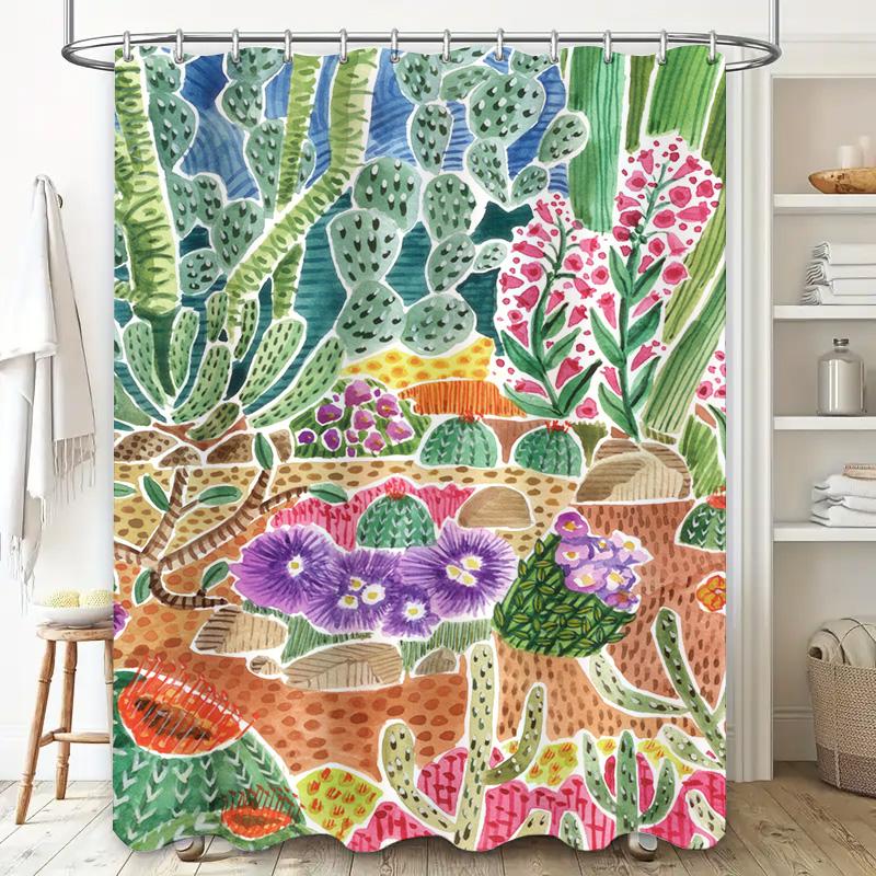 Vivid Cactus Shower Curtain Floral Desert Decor for Bathrooms 180 x 180cm Printed Fabric Waterproof Bathtub Liner Home Decoratio