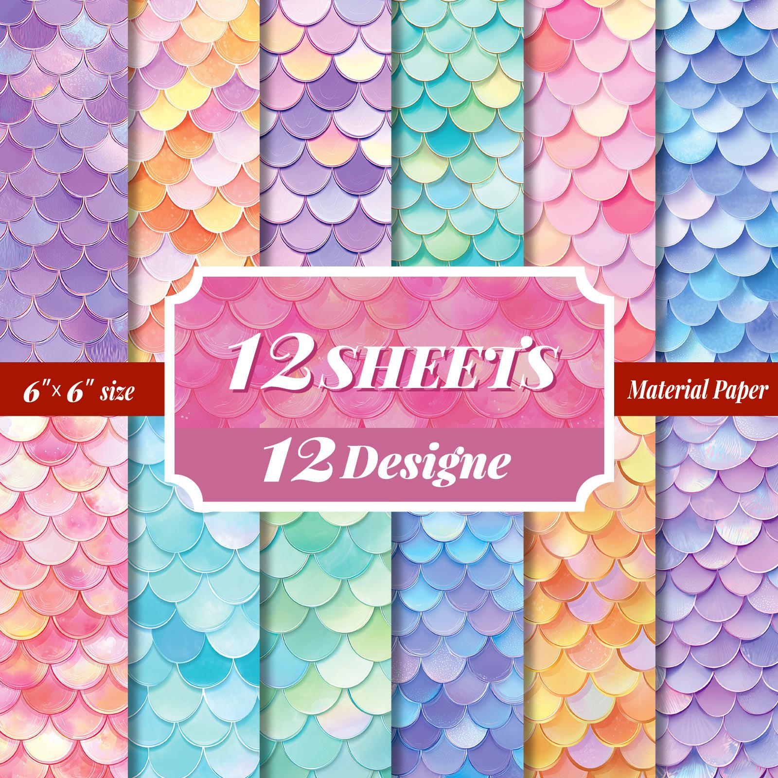 

12 Sheets/Pack, Mermaid Fish Scale Material Paper, Small Fresh Color Hand Account, Hand-Cut Decorative Paper