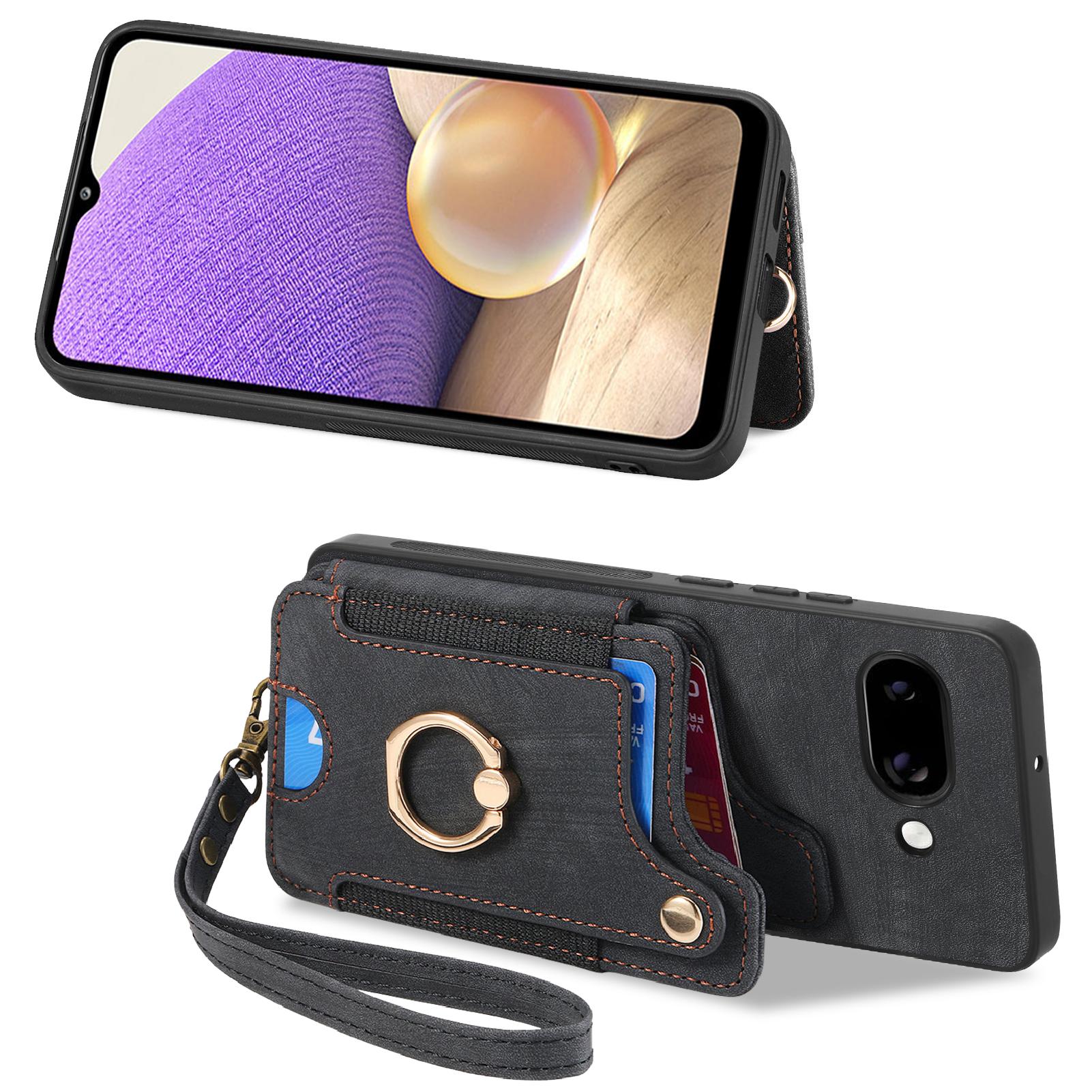 

For Google Pixel 9a Retro PU Leather Back Cover with RFID Blocking Card Holder Pink