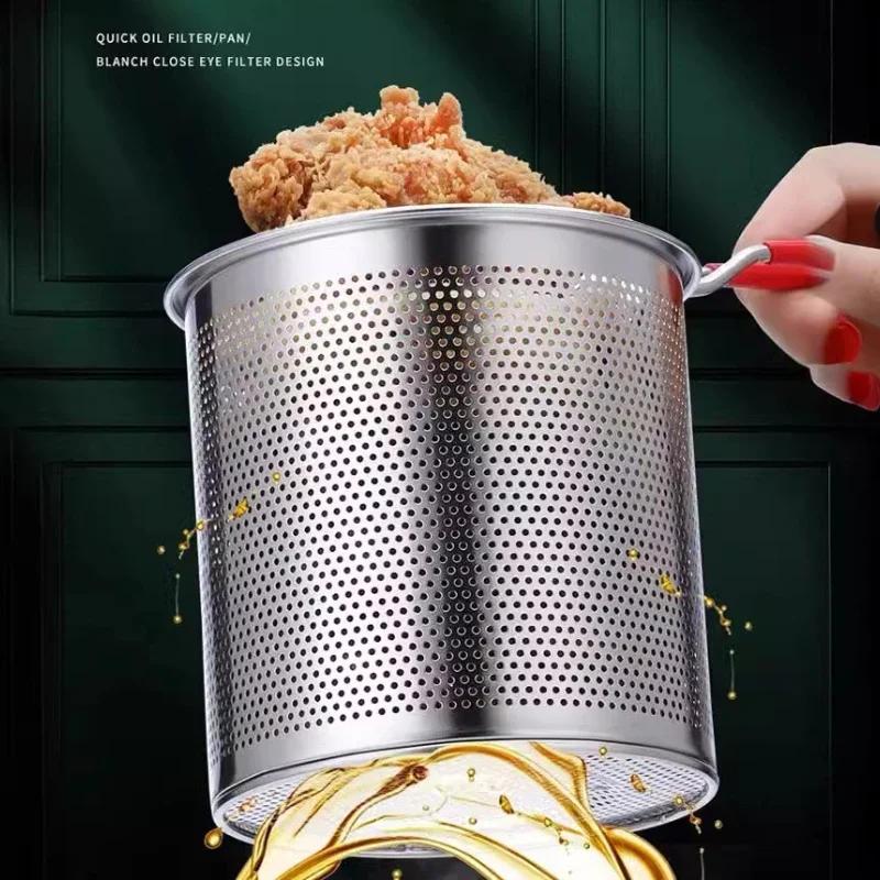 Stainless Steel Deep Fryer with Frying Basket High Temperature Kitchen Fryer Pan Cooking Tool Multifunctional Small Pot Cookware
