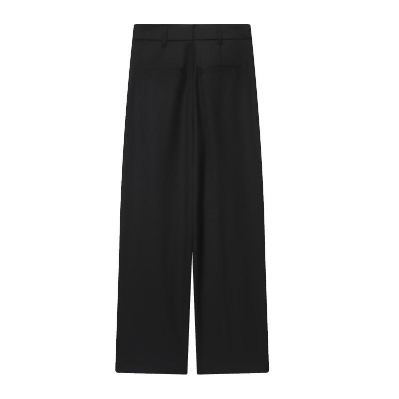 Womens High-Waisted Straight Leg Trousers Casual Trendy Wrap Design Blend Pants