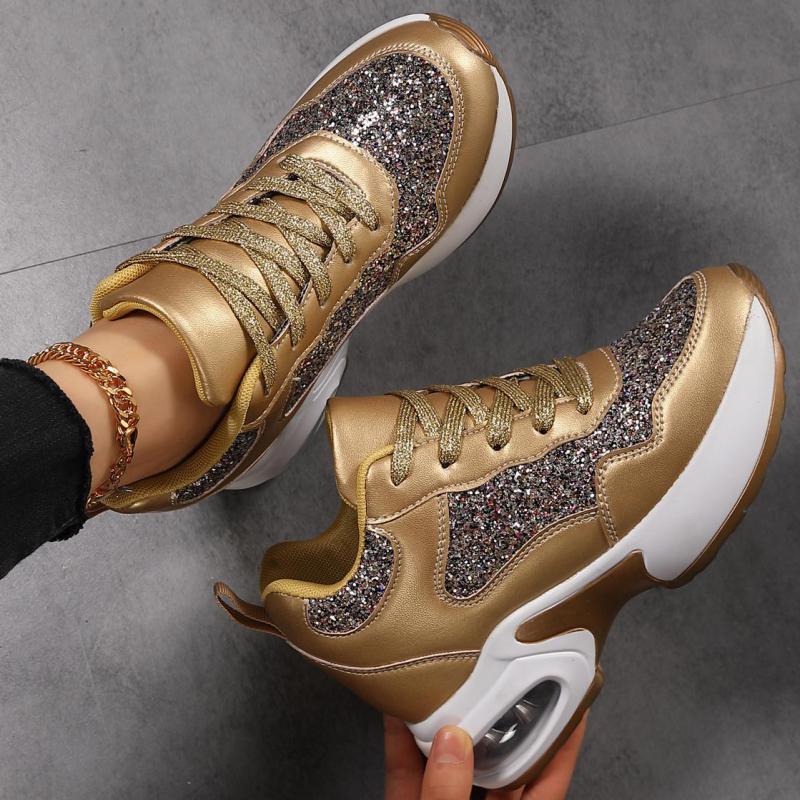 Fashion Winter Leather Hidden Platform Sneakers Silver Thick Sole Casual Shoes Women Bling Shoes Autumn Lace-up Height Increase Shoes