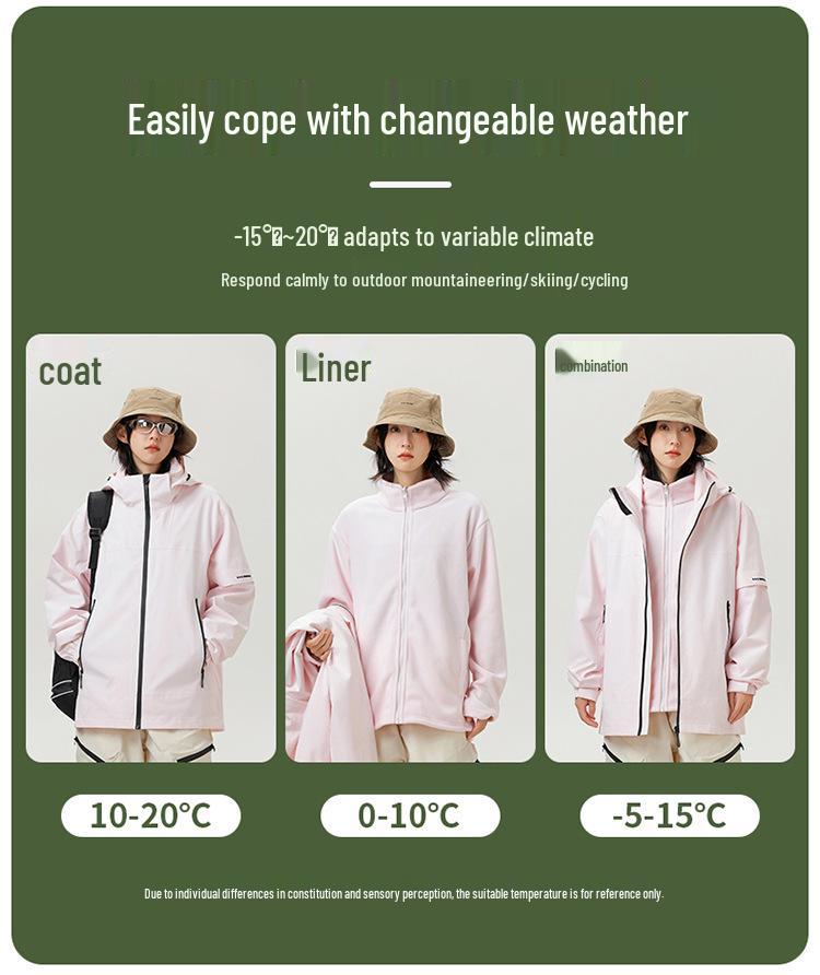 Men's Windproof Three-in-One Fleece Ski Jacket - Wear-Resistant, Heat-Sealed Winter Outerwear