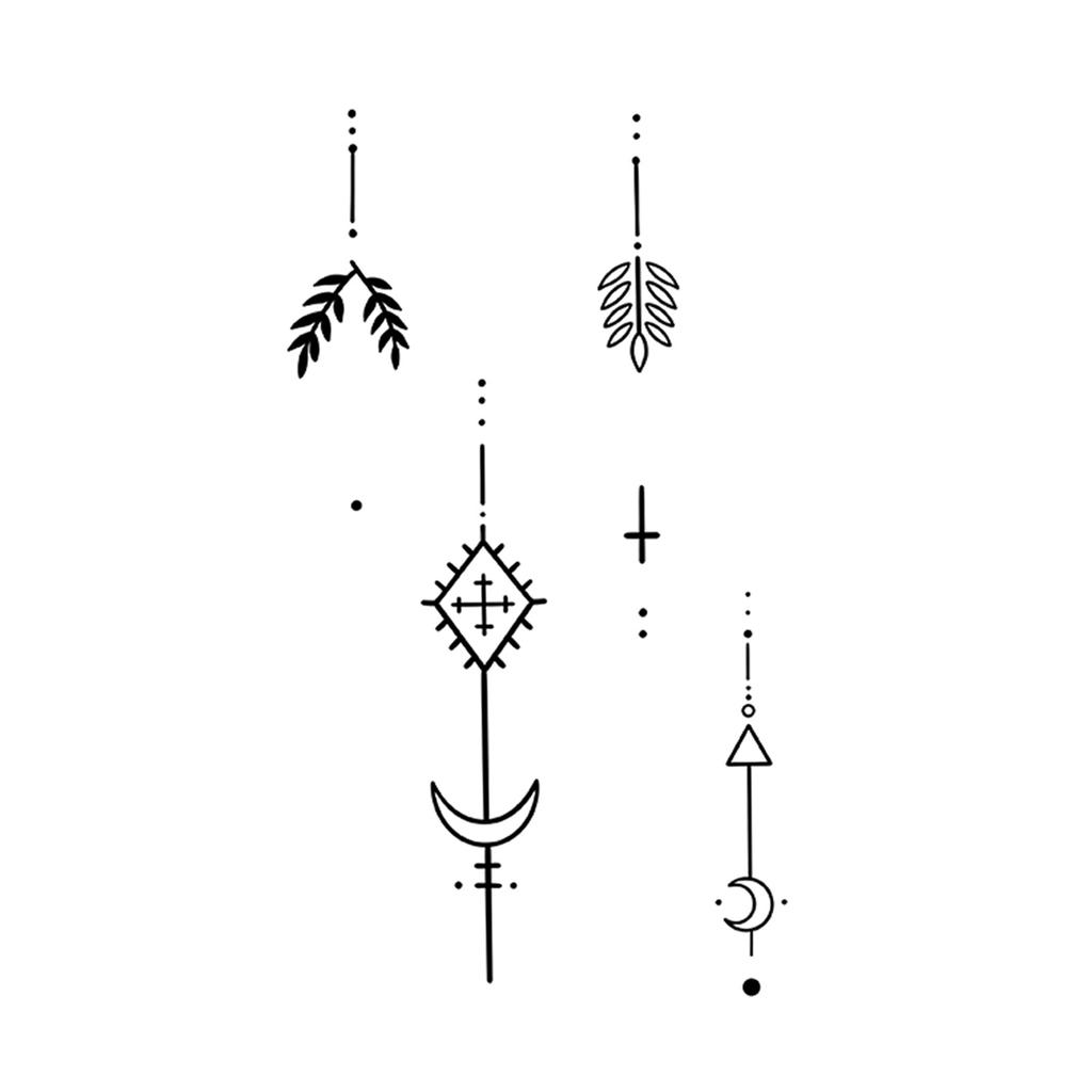 Sticker Tatuaggio Adesivo Lunga Striscia Totem Linea Dita Multi-Immagine Fiore Semplice Liscio Sole Luna Stella Schiena Vita Colonna Vertebrale