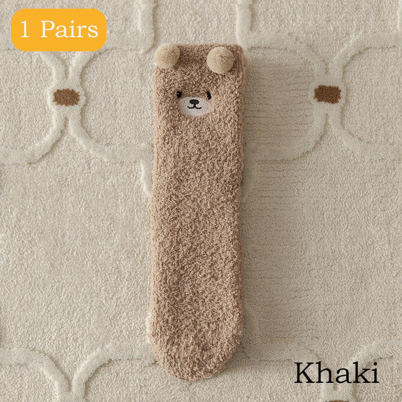 2 Pairs Coral Velvet Women's Socks Bear Thicken Plush Warm Sleep Fluffy Socks Cute Cartoon Lovely Floor Fleece Fuzzy Sock Winter