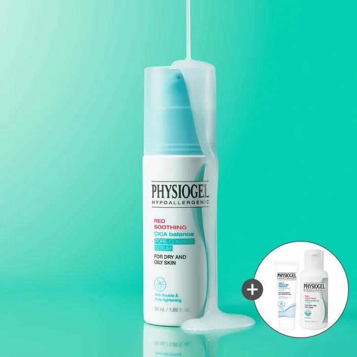 Physiogel Red Soothing Cica Balance Pore Control Serum 50ml + Red Soothing Cica Toner 50ml + Regenerative Cream 10ml