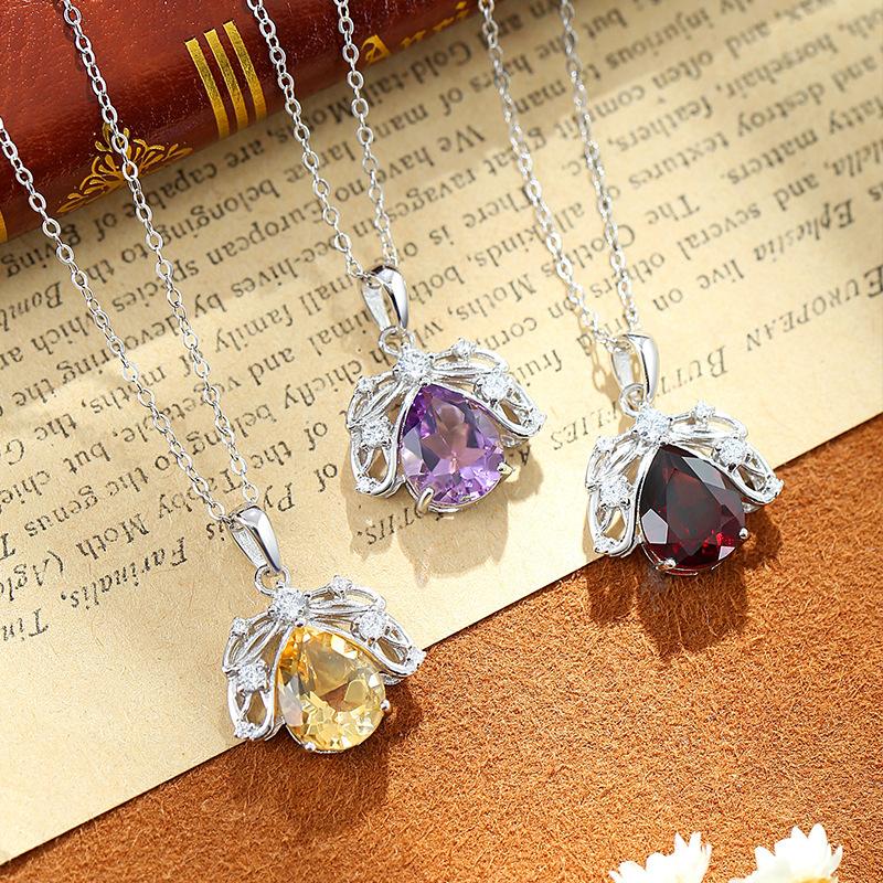 Natural crystal stone firefly pendant whole body s925 sterling silver necklace women's high-end ice flower cut colorful treasure pendant daily gift