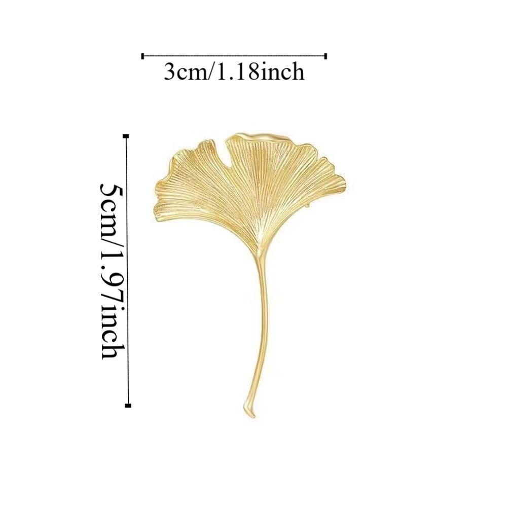 French Style Ginkgo Leaf Brooch Vintage Metal Glossy Corsage Ornament Long Leaf Pin  Women