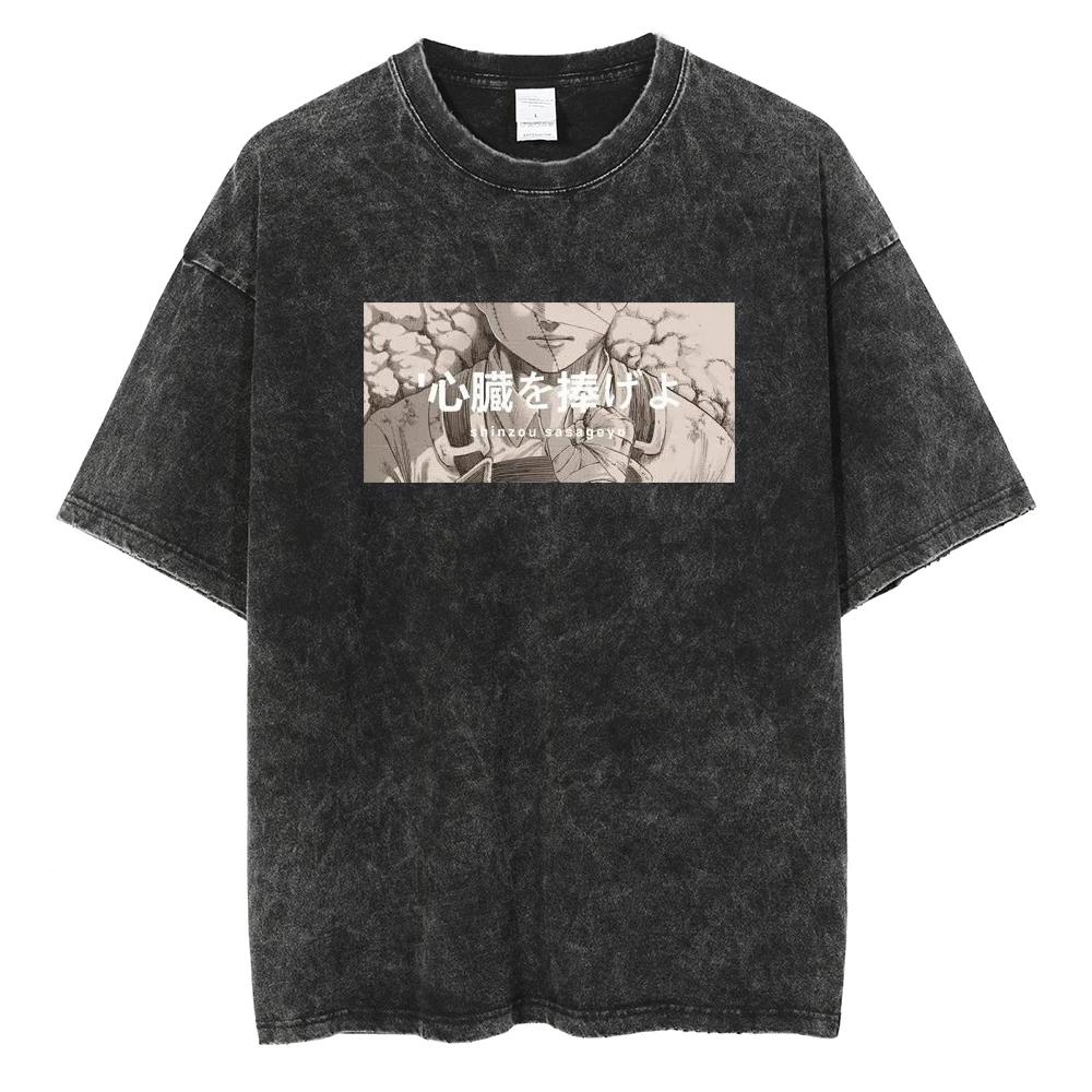 

Attack on Titan Reiner Braun Armored Titan Retro 80s Vaporwave Vintage Washed T-Shirt Anime Streetwear for Men Women Casual Tees M зелений