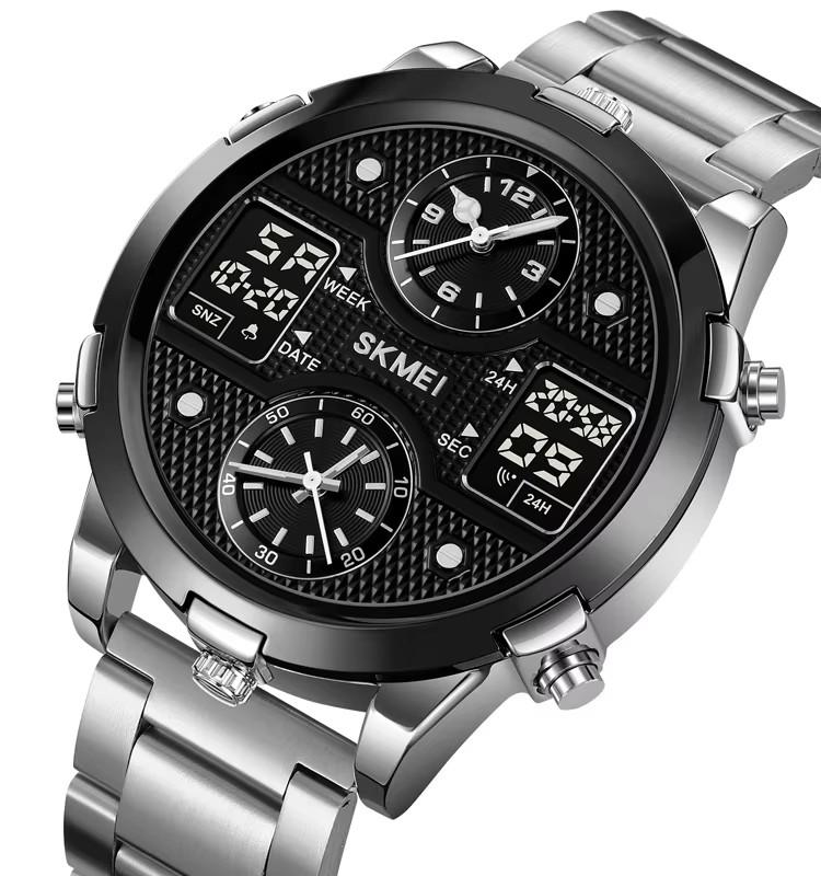 SKMEI 2212 Trend Design Digital Movt 4Time Date Week Display Watch Men 12/24 Hour Clock Stainless Steel / Silicone Strap Watches