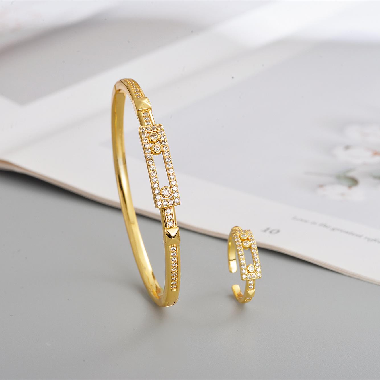 Elegant Stackable Rectangular Diamond Bracelet Ring Set - Light Luxury Versatile Women s Accessories