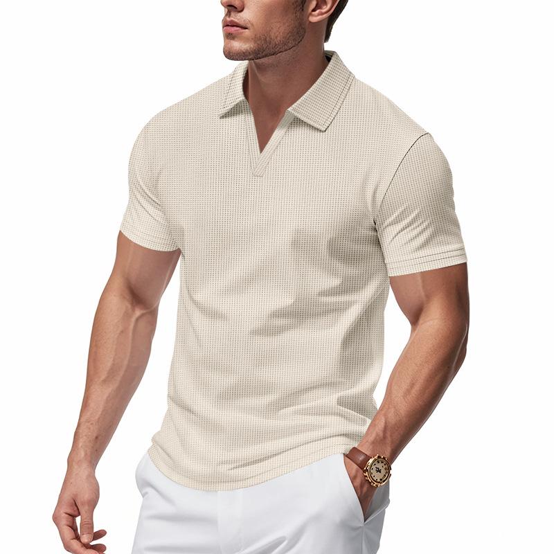 Men's Summer Polo Shirt with Collar, Waffle Weave, Loose-Fit Casual Sports Short-Sleeved T-Shirt