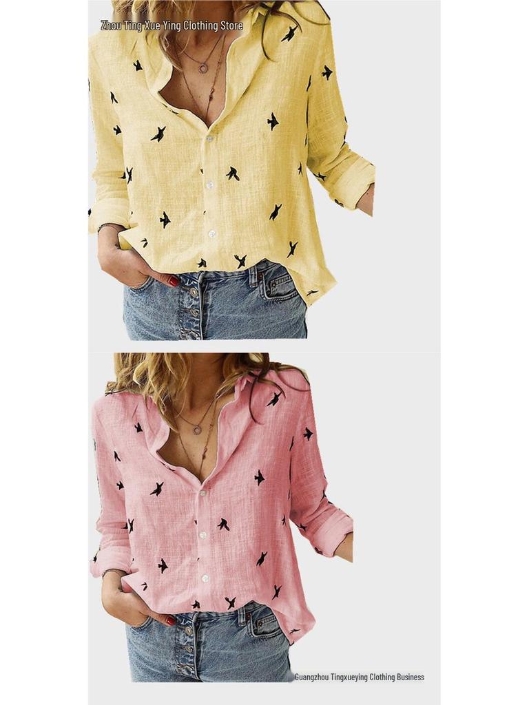 Solid Color Casual Loose Long Sleeve Linen Shirt for Spring and Autumn