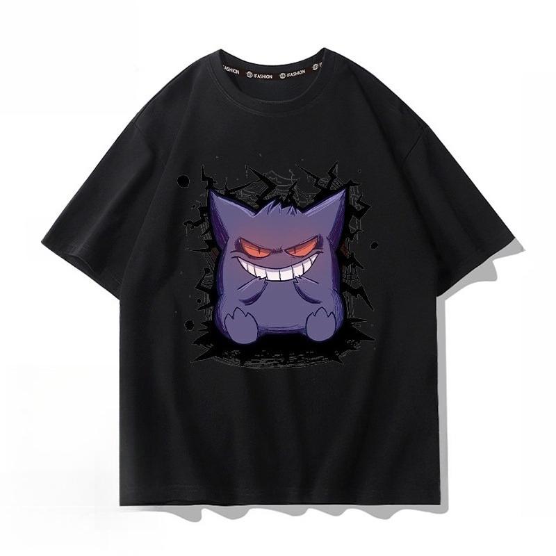 

Pokémon Gengar Black Tee Pure Cotton Tshirt Mens 2026 Summer Fashion Oversize Street Casual Y2K Tops Streetwear Clothing M