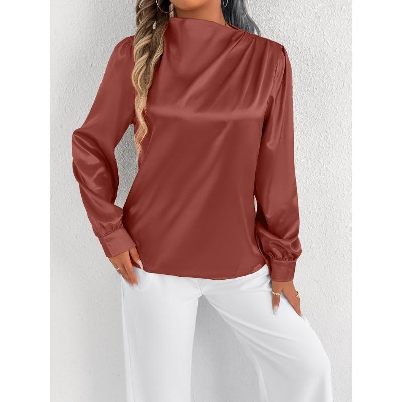 Light Transparent Solid Color Long Sleeved Top Satin Women’s Blouses & Shirts