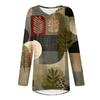 Women's Fashionable Casual Long-Sleeved Retro Print V-Neck Mid-Length Top