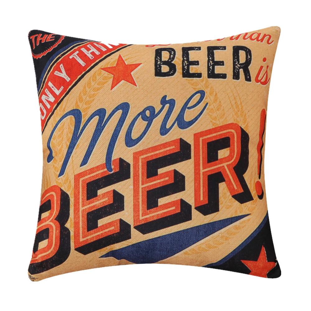 45x45cm Vintage Beer Printed Cushion Cover Bar Coffee Shop Wine Party Sofa Chair Decor Cotton Linen Pillow Case