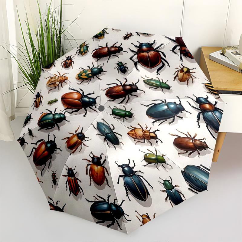 

1pc Collection of Colorful Beetles Pattern Beautiful Looking Automatic Folding Umbrella, 3 Folding, 8 Iron Frame Design, Durable and Suitable for Trav