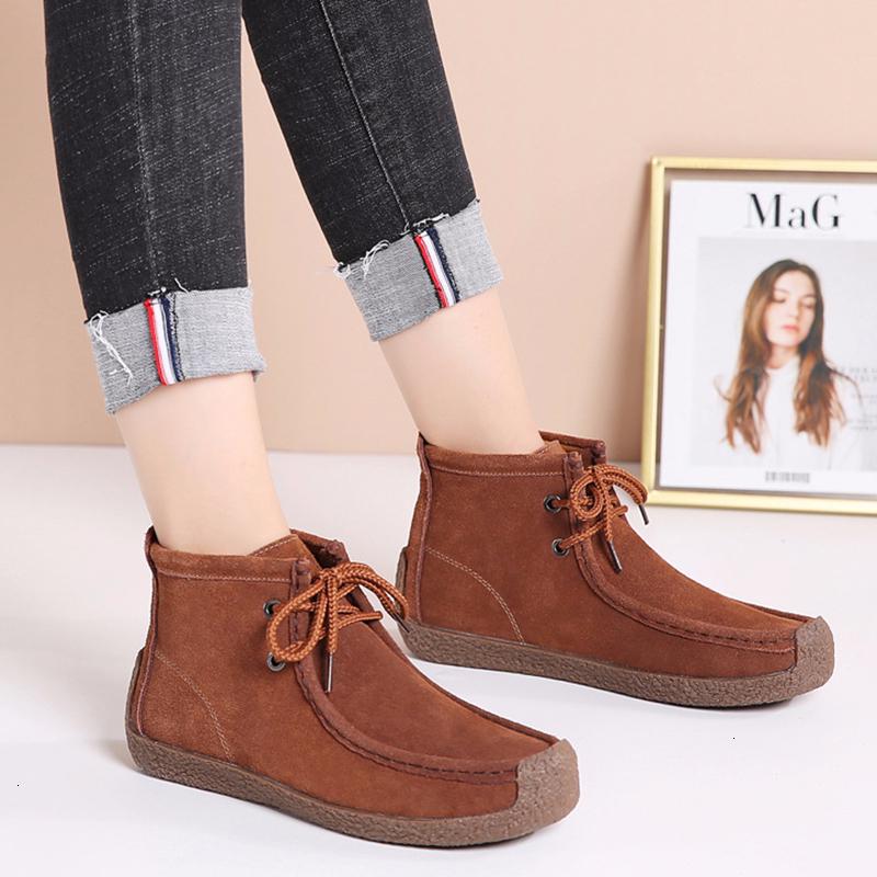 Women Cow Suede Leather Boots Warm Comfort Soft Flat Shoes Lace Up Ladies Martin Short Boots