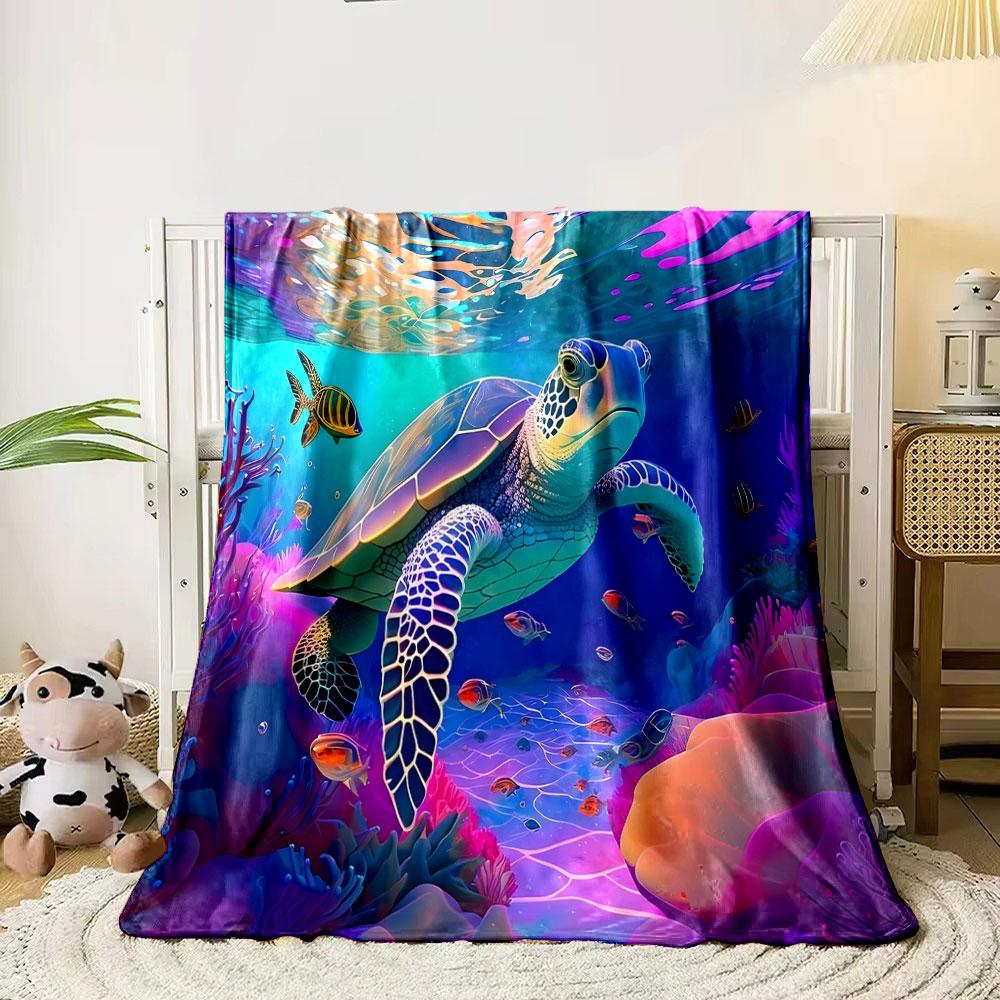 Colorful Sea Turtle Underwater Scene Print Blanket Soft and Cozy Perfect for the Living Room Bed Sofa or a Nap,gift