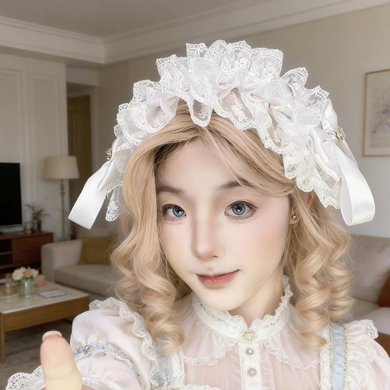 Elegant Ribbon Hair Clip Headpiece With Lace Ruffle Trim Design For Women And Girl Anime Event Gathering Hair Ornament