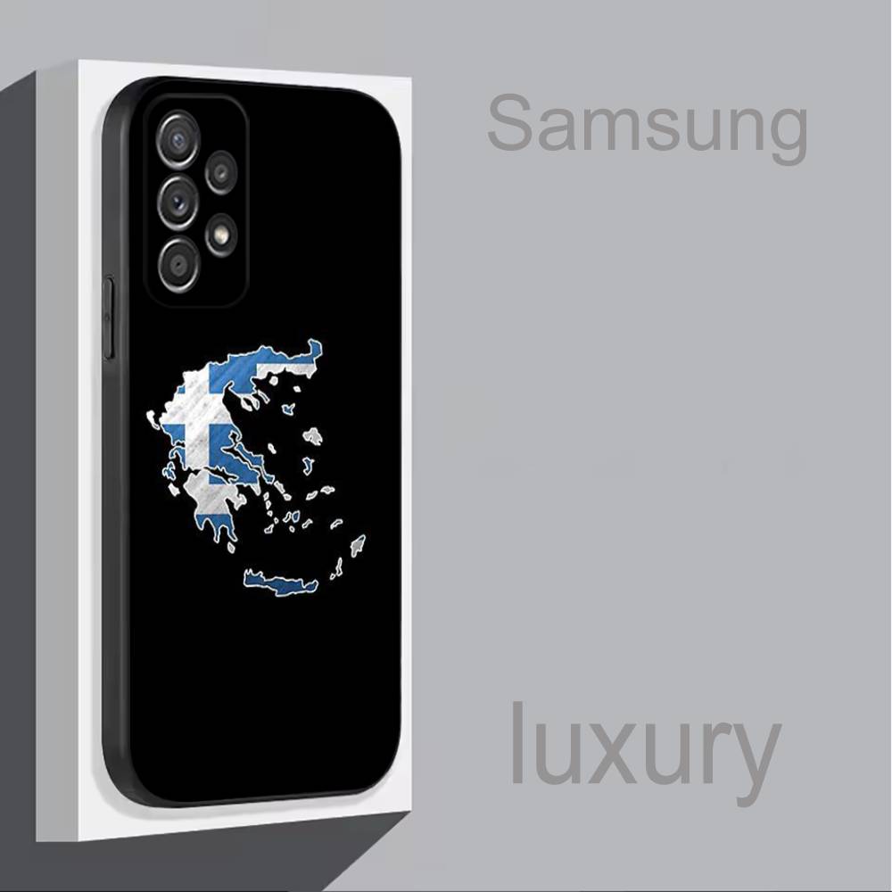 Greek Greece Flag Map For Samsung S 25,24,23,22,30,21,10,9,Ultra,Plus,Lite,FE,4,5G Black Soft Case Phone Case