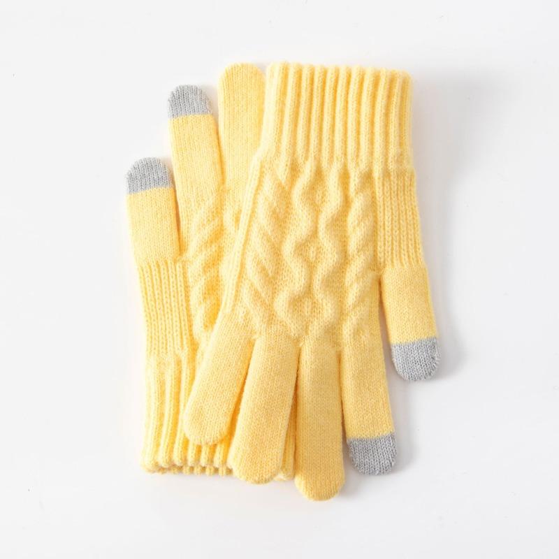 Gloves Women's Winter Velvet Thickened Korean Version Cold-proof Cute Riding Touch Screen Warm Wool Knitted Gloves