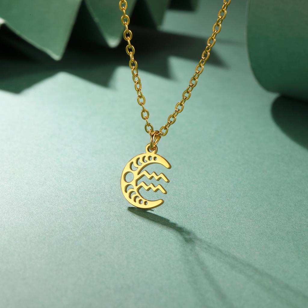 Jeshayuan Small Size 12 Constellations Pendant Necklace For Women Moon Virgo Leo Taurus Gemini Choker Party Lucky Jewelry Gift