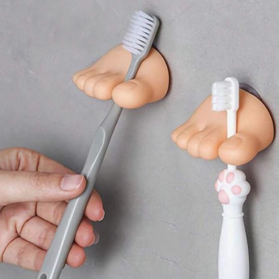 2Pcs Bathroom Toothbrush Holders Hand Feet Shape Simple Installation Multipurpose