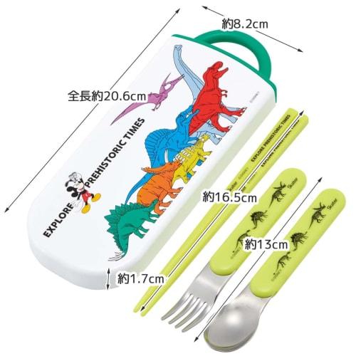 Skater Lunch Box Trio Set Chopsticks Spoon Fork Disney Mickey Mouse Friends Dinosaur for Children Antibacterial Treatment Easy To Open Sliding Type Ma